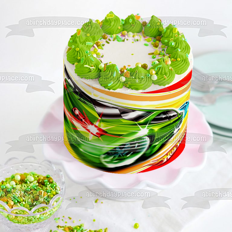 Hot Wheels Mattel Coche azul Coche verde Decoración comestible para tarta Imagen ABPID08848