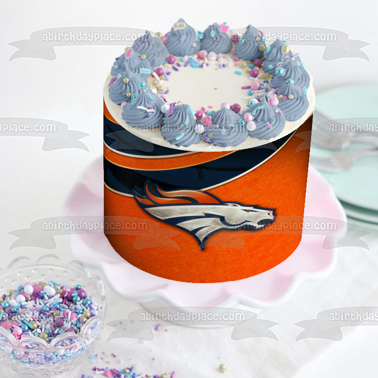 Denver Broncos Classic Logo NFL Orange Background Edible Cake Topper Image ABPID08935