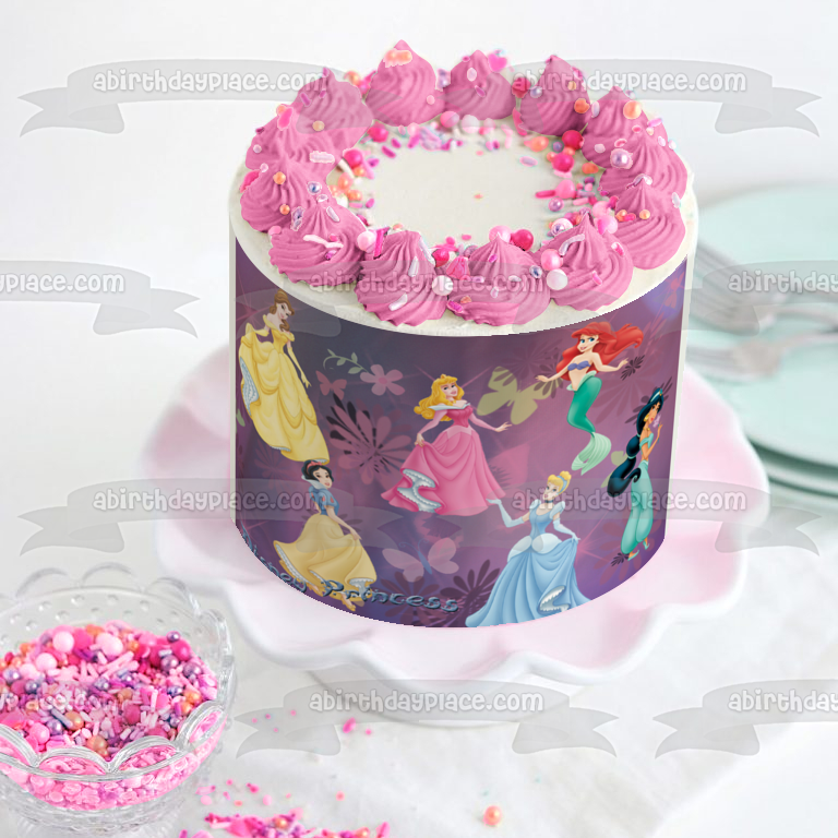 Decoración comestible para tarta de princesa Disney, Ariel, Bella, Aurora, jazmín, Cenicienta, imagen ABPID09130