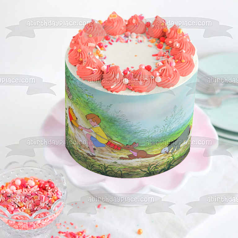 Disney Winnie the Pooh Christopher Robin Kanga Eeyore sacando a Pooh atascado de la casa del conejo adorno comestible para tarta imagen ABPID09148