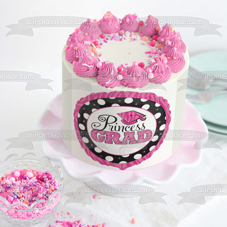 Princess Grad Pink White Black Graduation Edible Cake Topper Image ABPID09721