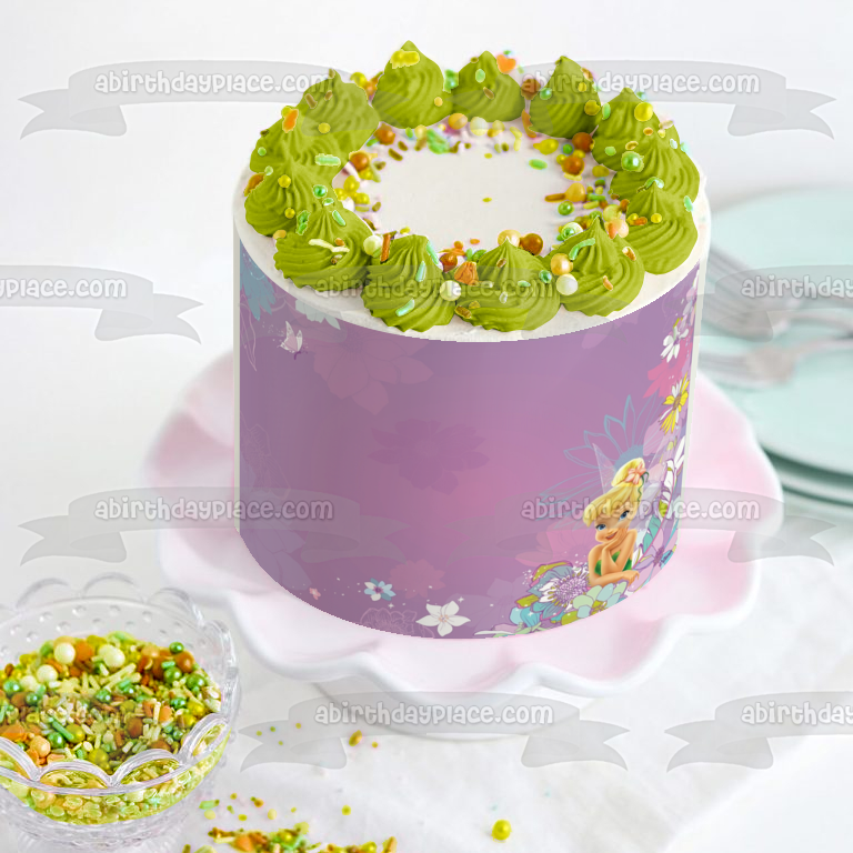 Disney Fairies Tinker Bell Flower Background Edible Cake Topper Image ABPID09186