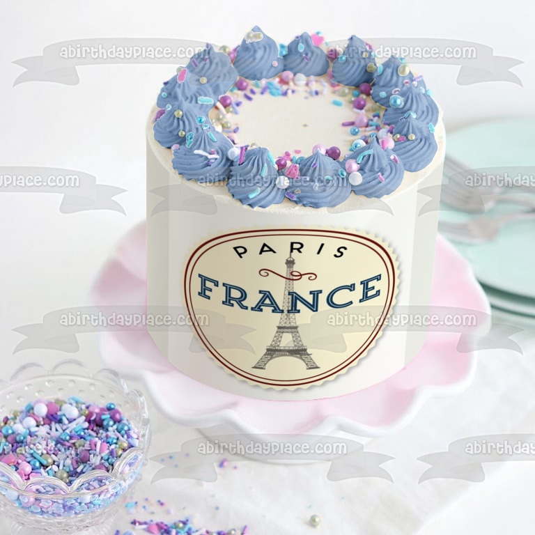 Paris France Eiffel Tower Pink Background Edible Cake Topper Image ABPID09800