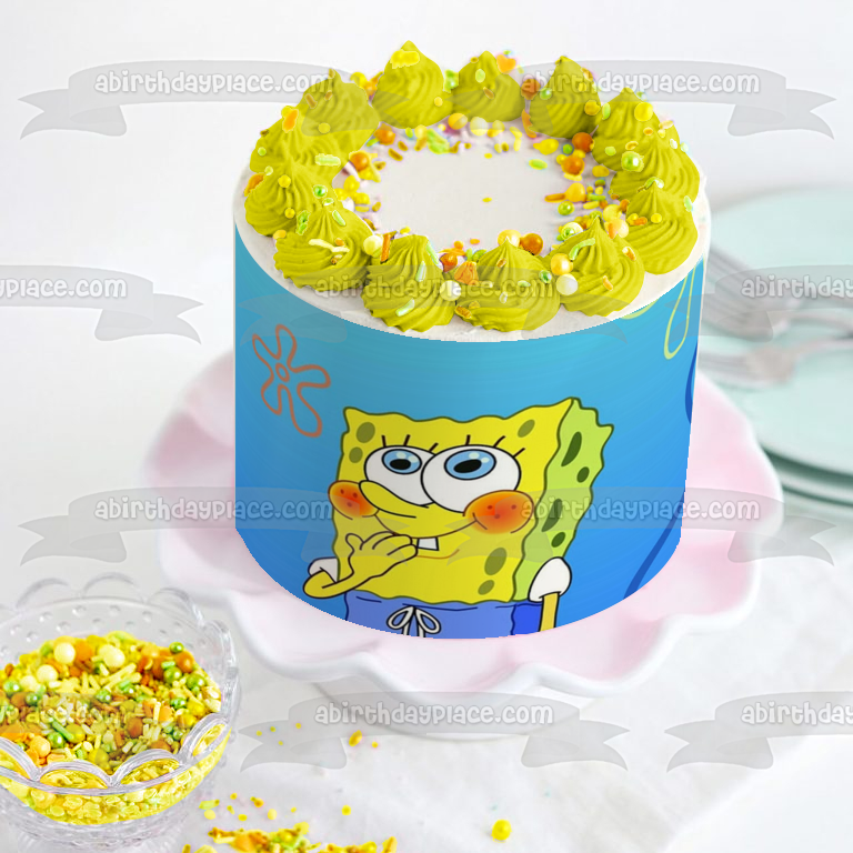 SpongeBob SquarePants Sponge Bob Square Pants Blushing Edible Cake Topper Image ABPID09201