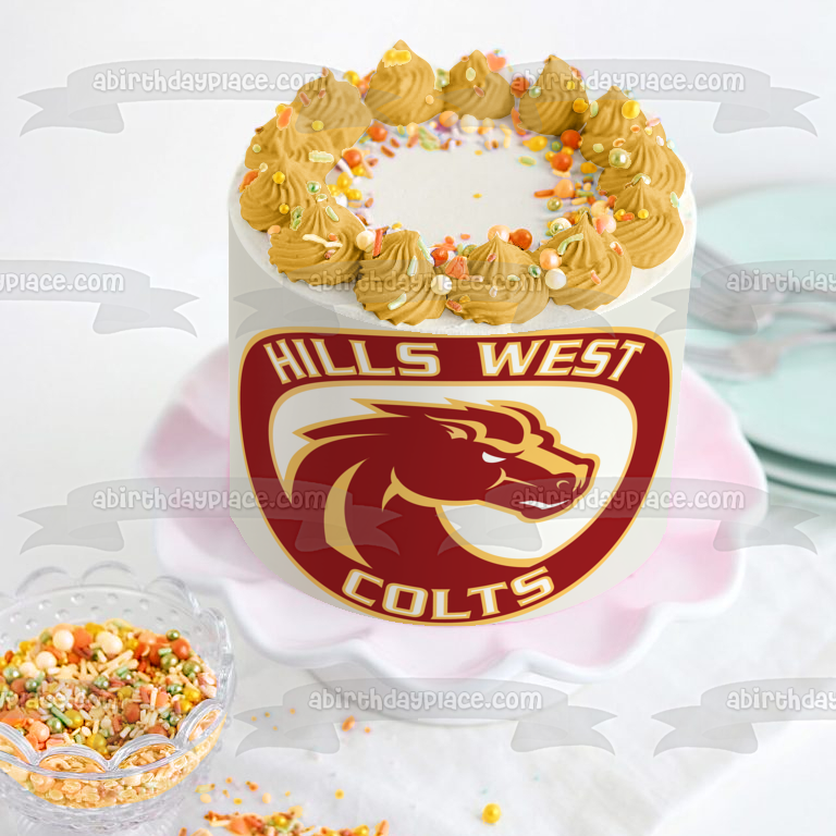Imagen comestible para decoración de tarta con el logotipo de Half Hollow Hills West Colts ABPID09820