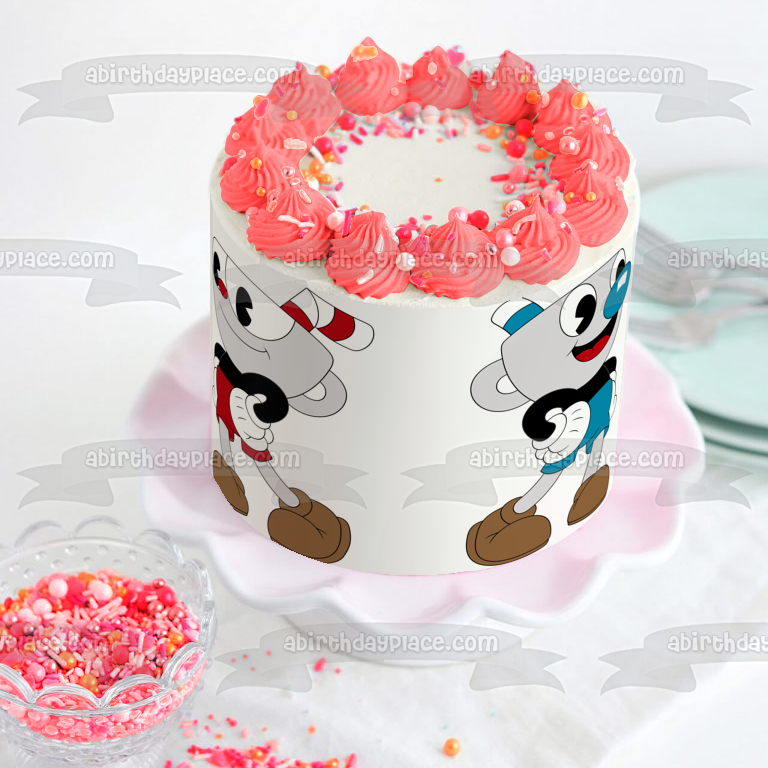 Cuphead and Mugman Smiling Edible Cake Topper Image ABPID50304