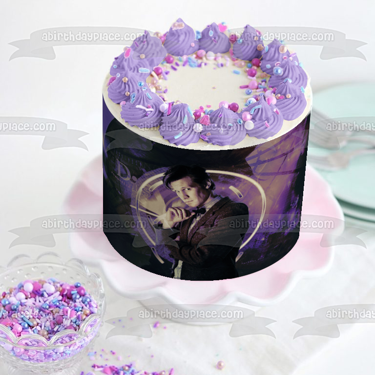 Doctor Who Disconnected Purple and Black Background Edible Cake Topper Image ABPID09235
