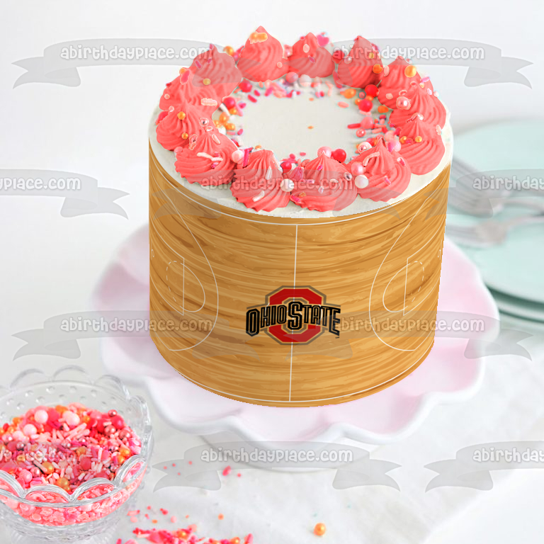 Ohio State Osu Logo Over a Basketball Court Background NCAA Edible Cake Topper Image ABPID10196