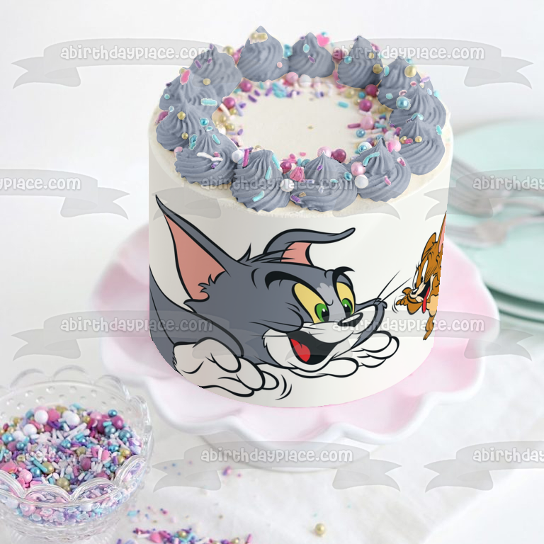 Imagen comestible para decoración de tarta de Tom y Jerry riendo ABPID10429