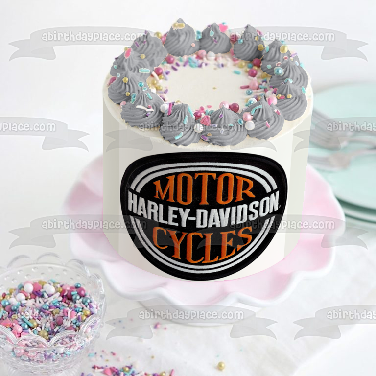 Harley-Davidson Motor Cycles Logo Patch Edible Cake Topper Image ABPID10952