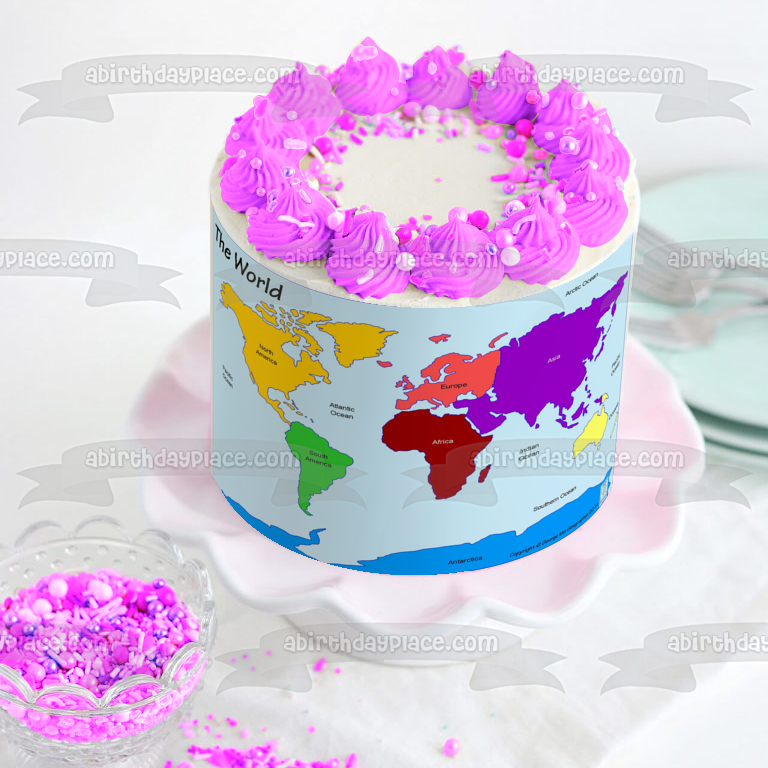 World Map Continents Oceans Edible Cake Topper Image ABPID11371