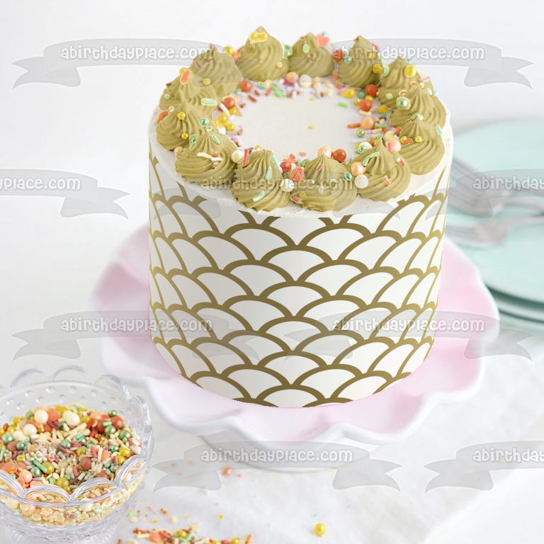 Gold Scallop Pattern Background Edible Cake Topper Image ABPID11195