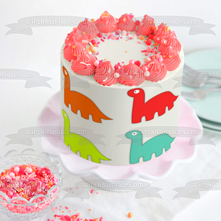 Cartoon Dinosaurs Orange Red Yellow Blue Edible Cake Topper Image ABPID11424