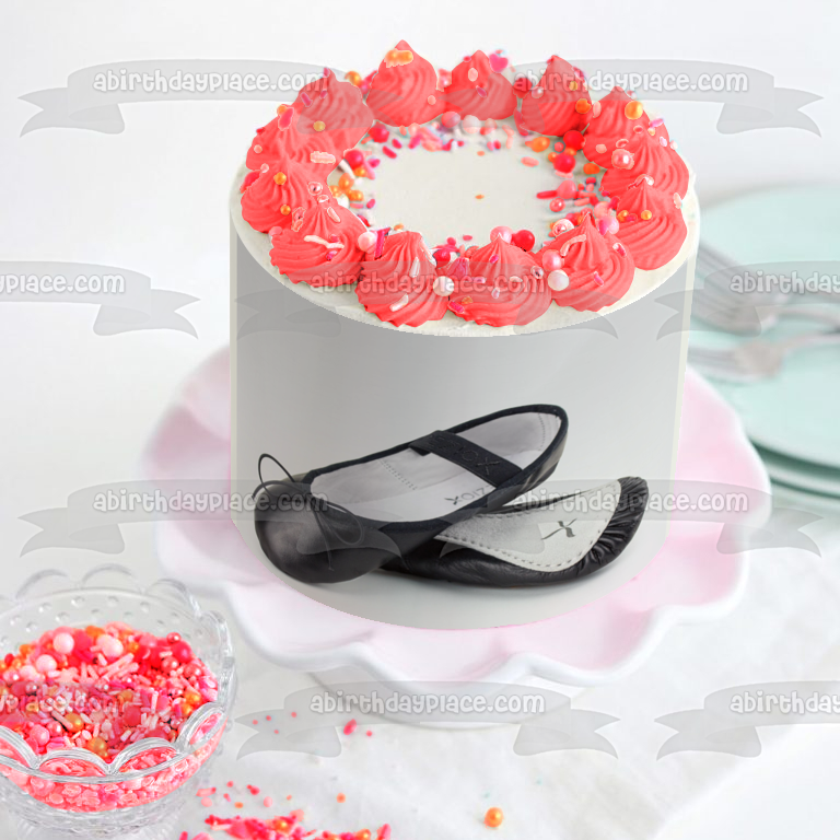 Adorno comestible para tarta con fotografía de zapatillas de ballet negras, imagen ABPID55617