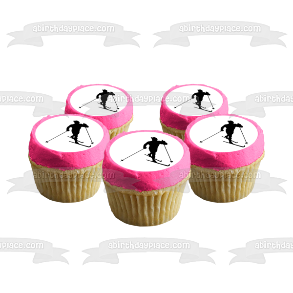 Skiing Ski Silhouette Edible Cake Topper Image ABPID55666