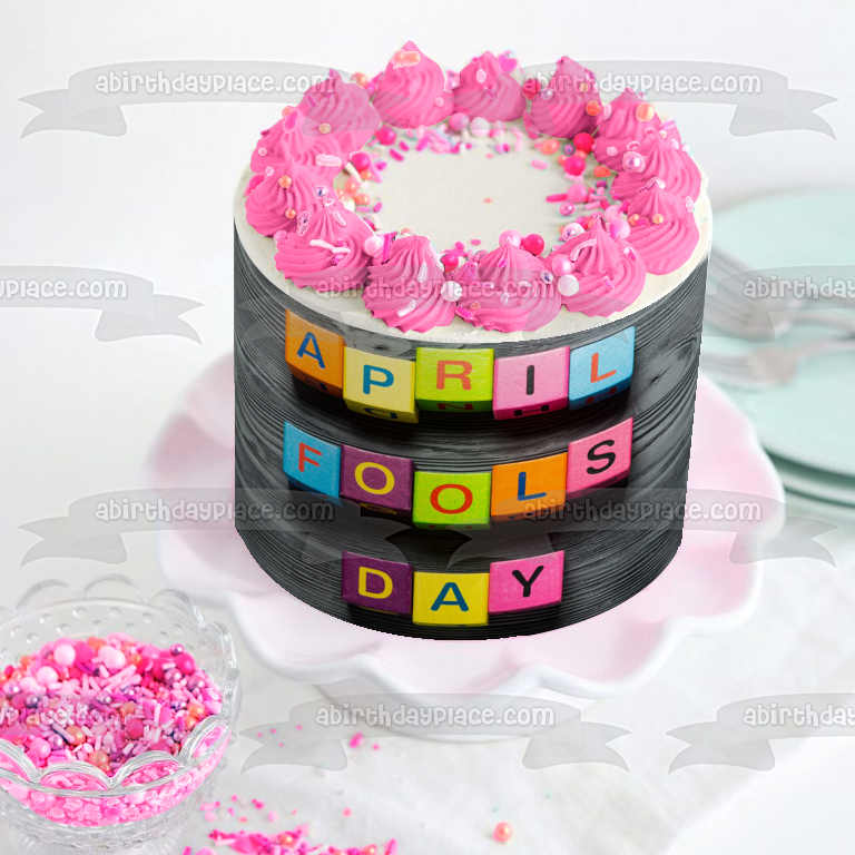 Happy April Fools Day Colorful Blocks Edible Cake Topper Image ABPID55767