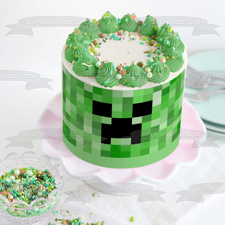 Minecraft Creeper Face Green Edible Cake Topper Image ABPID27364