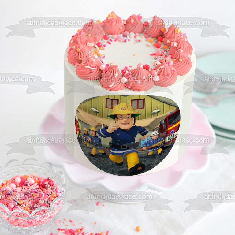 Fireman Sam Co-Workers Hose Fire Truck Edible Cake Topper Image ABPID12063
