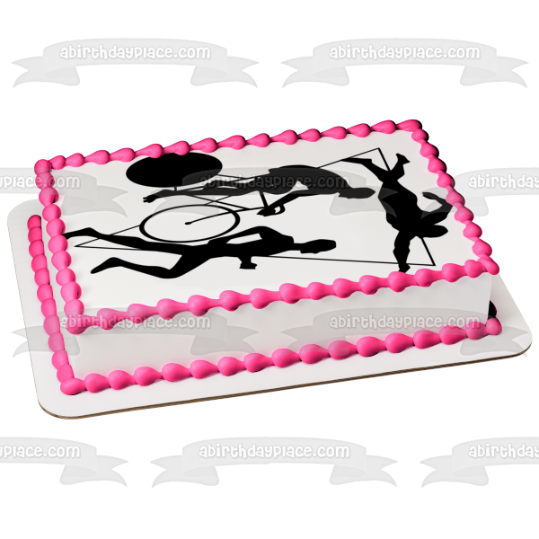 Iron Man Triathlon Athletes Logo Silhouettes Edible Cake Topper Image ABPID55823