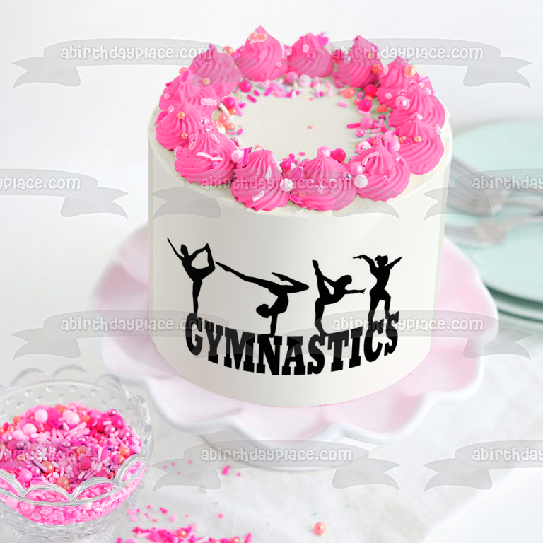 Gymnastics Action Silhouettes Edible Cake Topper Image ABPID55842