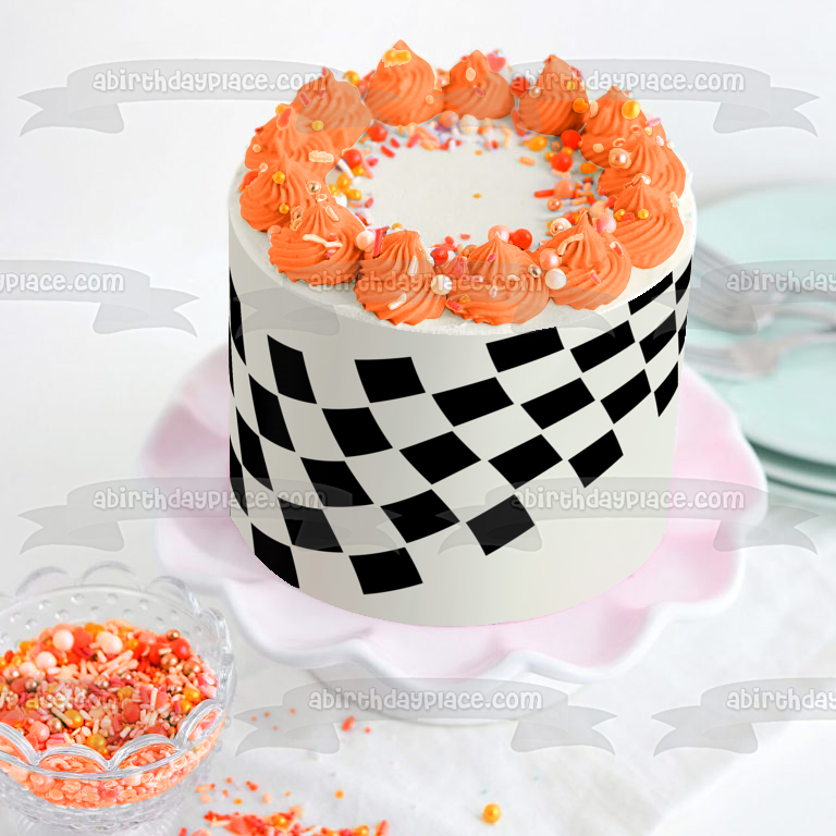 Hot Wheels Checkered Dracing Flag Edible Cake Topper Image ABPID12108