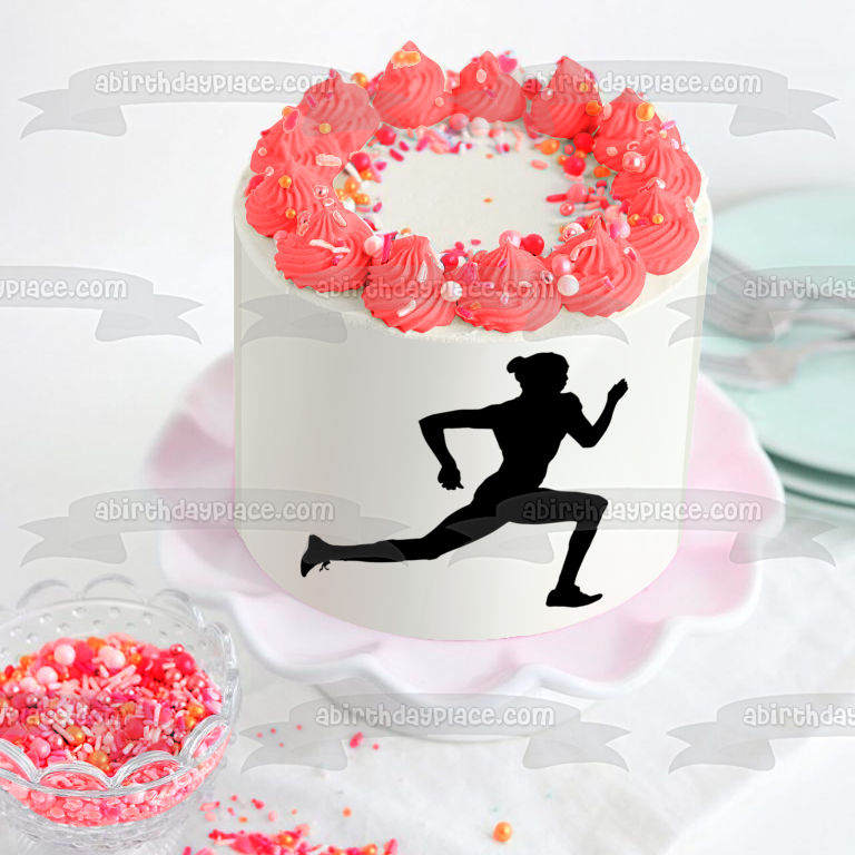 Track and Field Runner Silhouette Edible Cake Topper Image ABPID55857