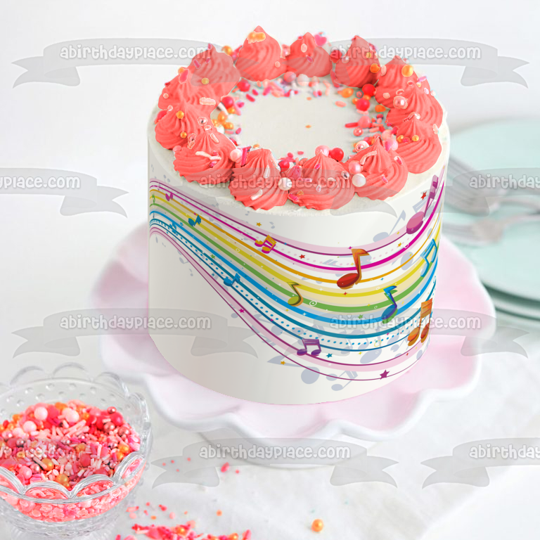 Rainbow Music Notes for Band, Choir or Orchestra Edible Cake Topper Image ABPID55969