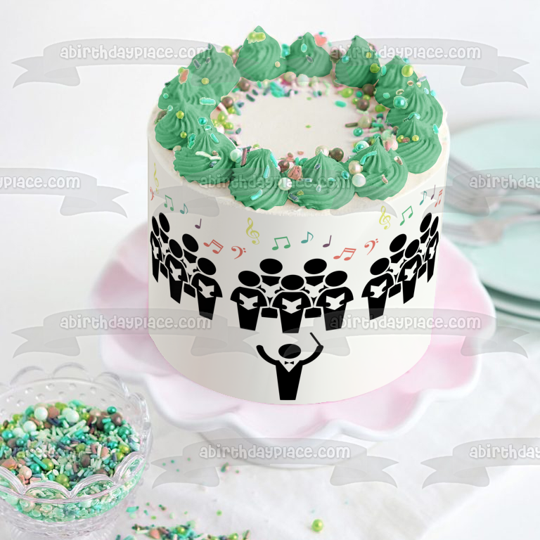 Choir Singing Music Silhouettes and Music Notes Edible Cake Topper Image ABPID55871