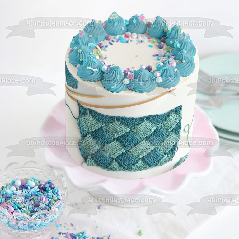 Knitting Hobby Yarn and Needles Edible Cake Topper Image ABPID55979