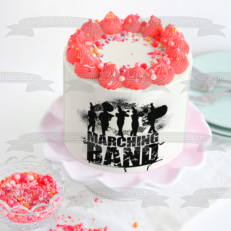 Marching Band Splatter Trumpet Drum Silhouettes Edible Cake Topper Image ABPID55980