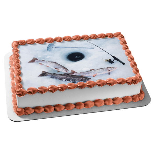 edible fishing pole decorations Ice Fishing Hobby Fish Frozen Lake Fishing Rod Edible Cake Topper Image ABPID55983