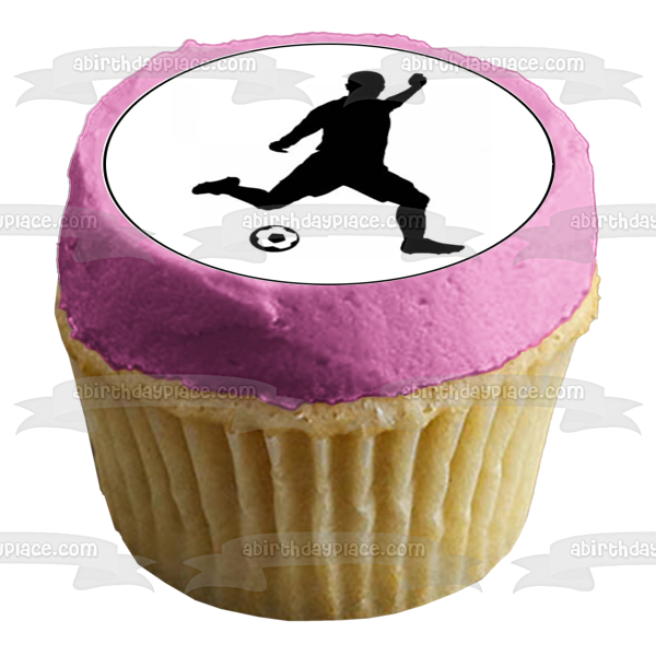 Soccer Kick Silhouette and Soccer Ball Edible Cupcake Topper Images ABPID55989