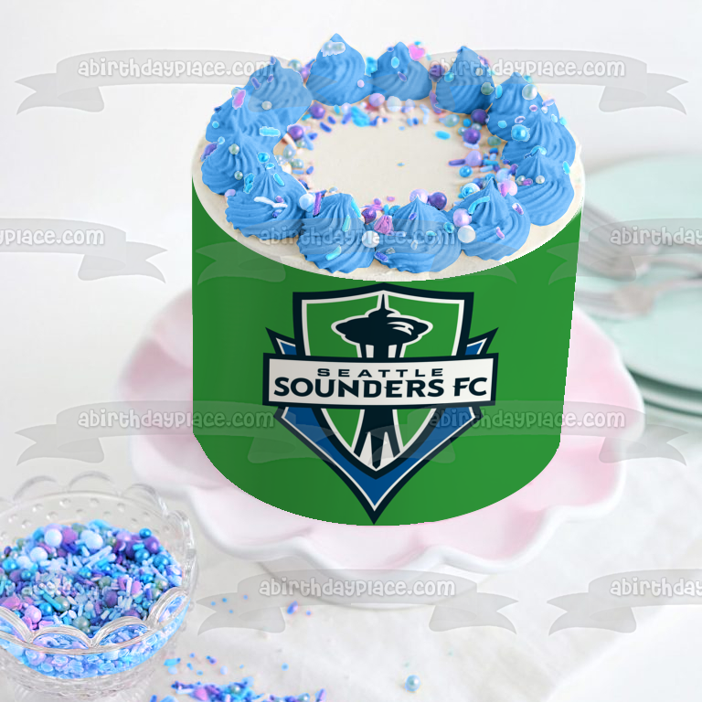 Mls Seattle Sounders FC Logo with Space Needle Edible Cake Topper Image ABPID55896