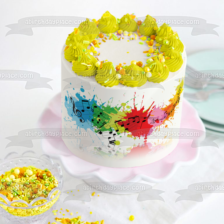 Colorful Paint Splash Music Notes for Band, Choir or Orchestra Edible Cake Topper Image ABPID55998