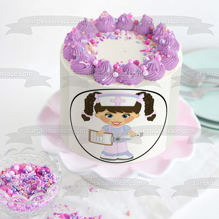 Dibujos animados enfermera portapapeles estetoscopio termómetro comestible decoración para tarta imagen ABPID12463