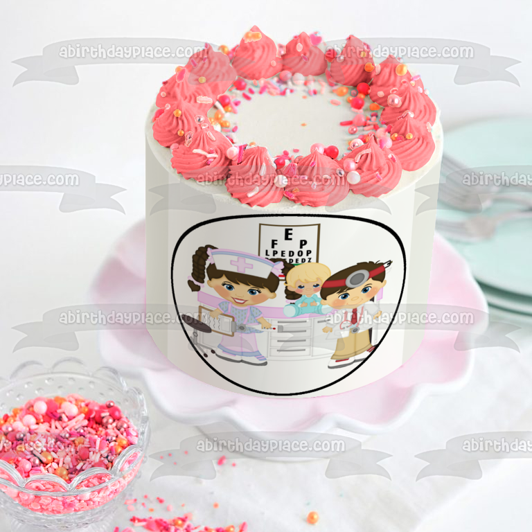 Imagen de decoración comestible para tarta con estetoscopio, enfermera, bebé, médico, dibujos animados, ABPID12464