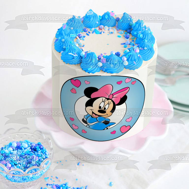 Disney Mickey Mouse and Friends Minnie Mouse Hearts Edible Cake Topper Image ABPID12852
