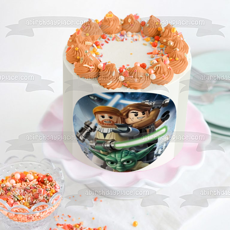 LEGO Star Wars Obi-Wan Kenobi Anakin Skywalker Edible Cake Topper Image ABPID12680