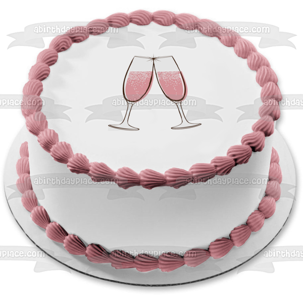 Pink Champagne In Glasses Illustration Edible Cake Topper Image ABPID56047