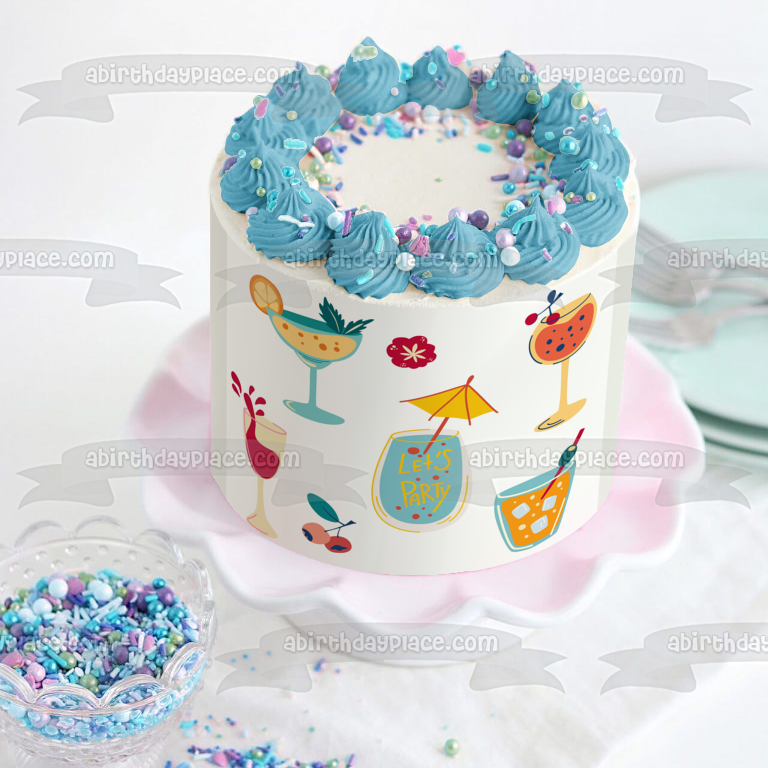 Let's Party - Adorno comestible para tarta con ilustraciones de bebidas mixtas variadas, imagen ABPID56150
