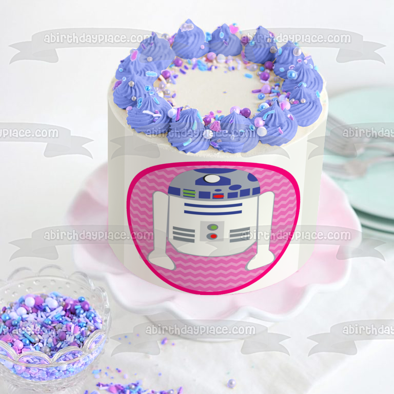 Star Wars R2-D2 Pink Background Edible Cake Topper Image ABPID12706