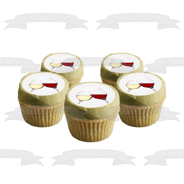 Cheers White Wine and Red Wine In Glasses Edible Cake Topper Image ABPID56165