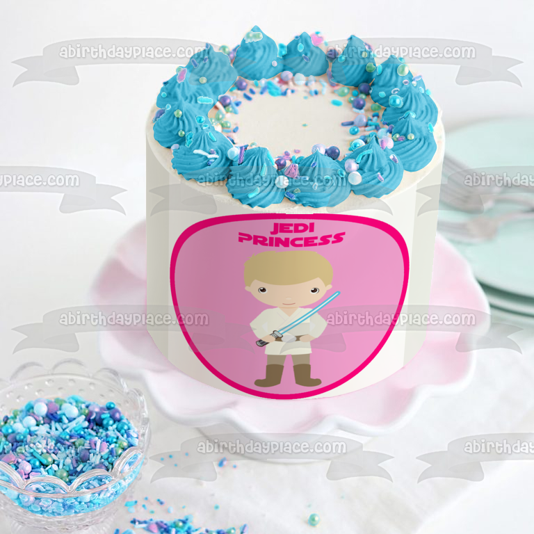 Star Wars Dibujos animados Anakin Skywalker Sable láser Princesa Jedi Fondo rosa Imagen comestible para decoración de tartas ABPID12716