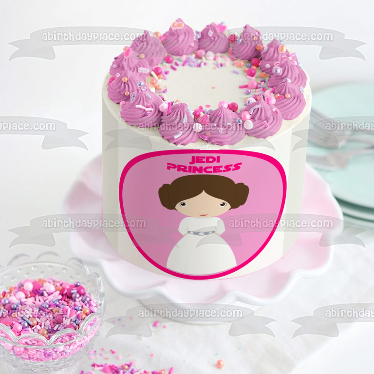 Star Wars Cartoon Princess Leia Jedi Princess Pink Background Edible Cake Topper Image ABPID12719