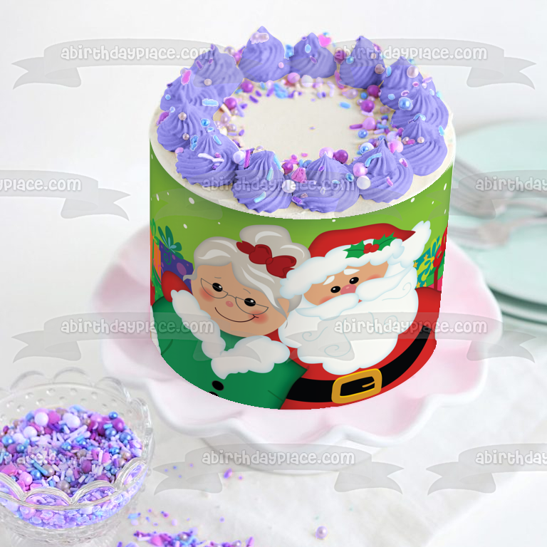 Merry Christmas Santa Claus Mrs, Clause Presents Edible Cake Topper Image ABPID13120
