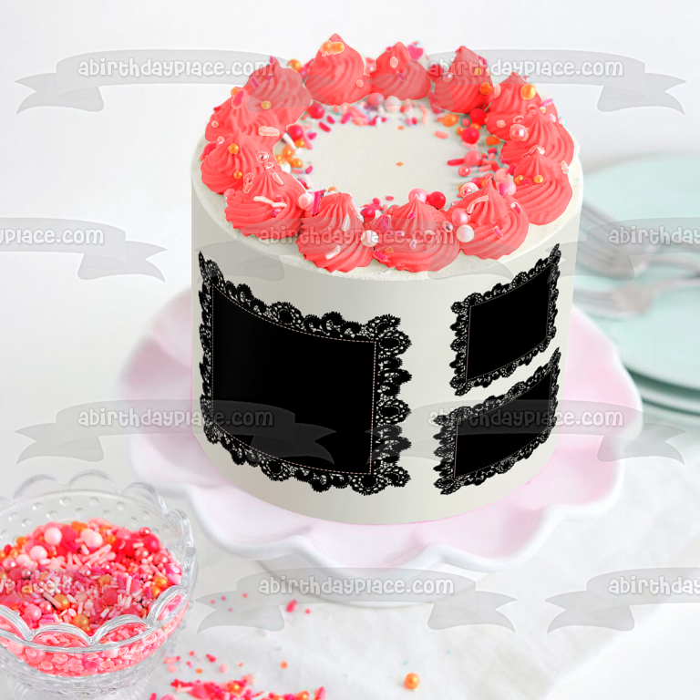 Black Squares Lace Edible Cake Topper Image ABPID13128