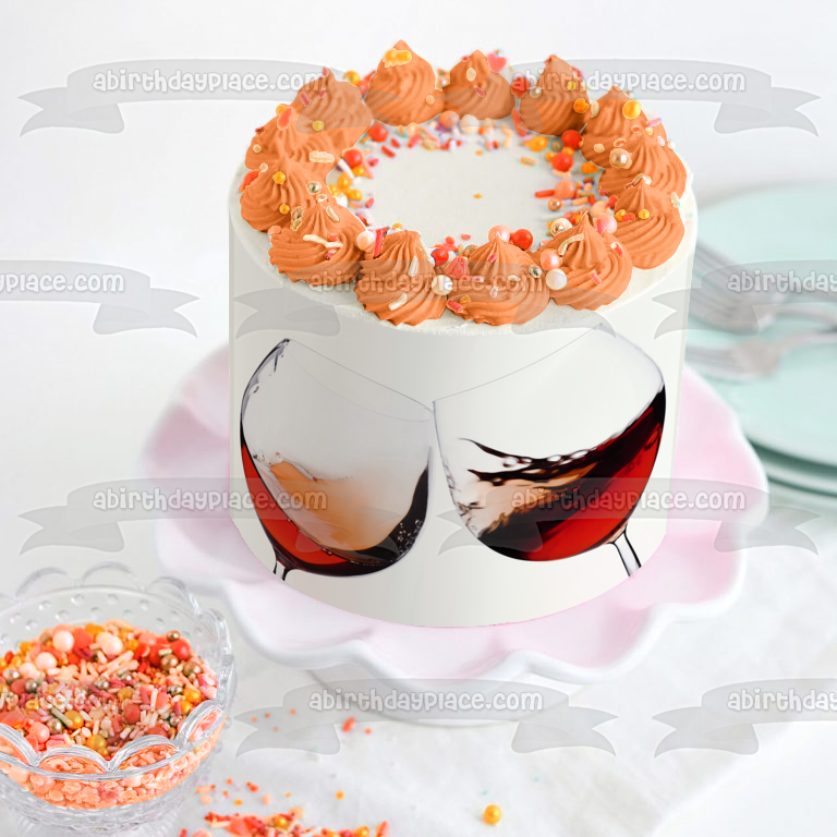 Vino Tinto En Copas Aplausos Imagen De Decoración Comestible Para Pastel ABPID56075