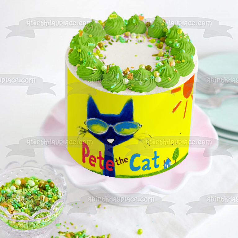 Pete the Cat Sunglasses House Tree Edible Cake Topper Image ABPID12738