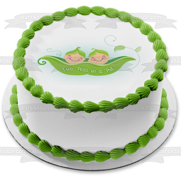 Two Peas In a Pod Pea Pod Babies Edible Cake Topper Image ABPID13317