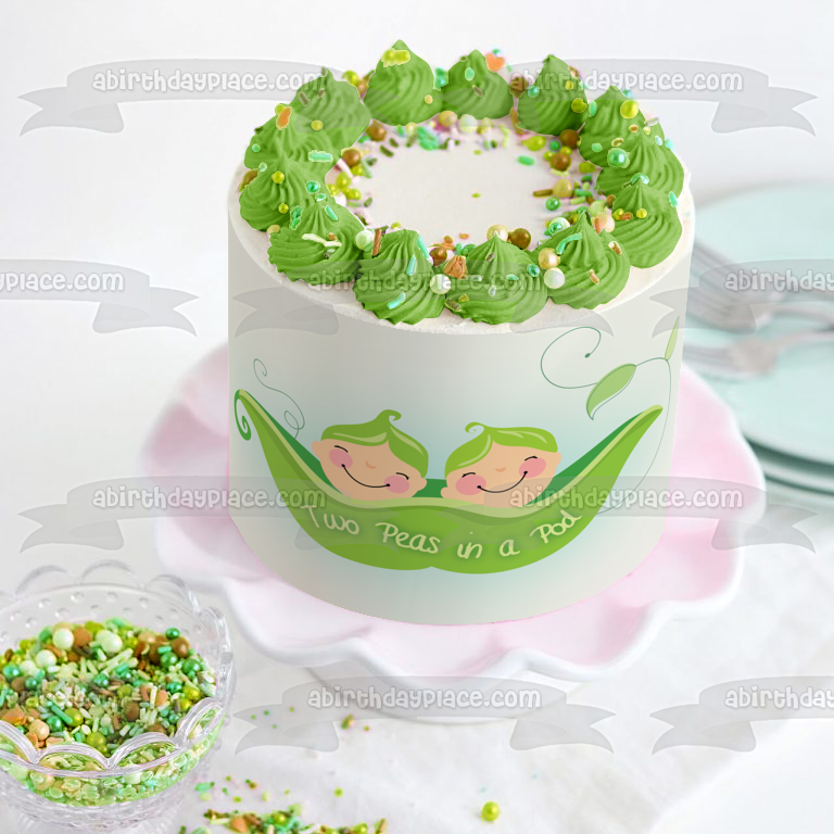 Two Peas In a Pod Pea Pod Babies Edible Cake Topper Image ABPID13317